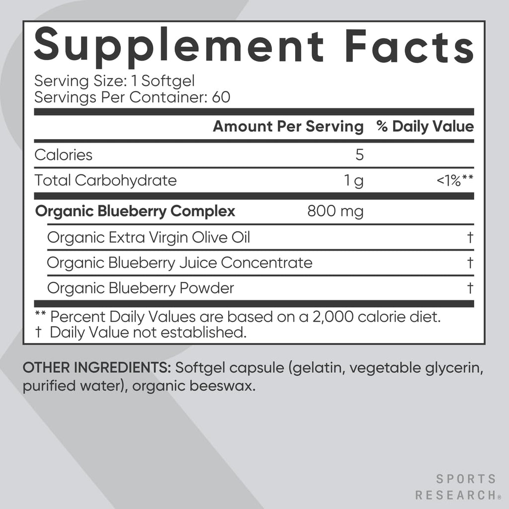 Sports Research® Blueberry Fruit Complex 800mg, 60 Softgels