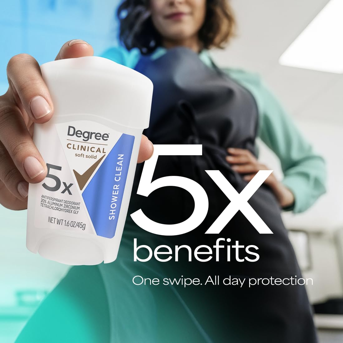 Degree Clinical Antiperspirant Deodorant Soft Solid, Shower Clean, 1.7 oz | For stress sweat, Helps keep you dry & confident, With 96H protection, soft solid