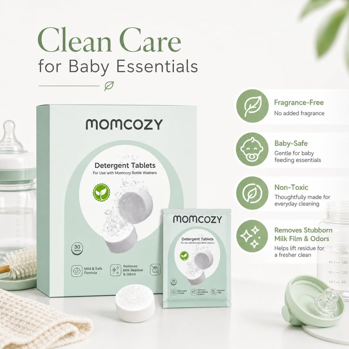 Momcozy Official Detergent Tablets for Momcozy Baby Bottle Washers, 30 Tablets