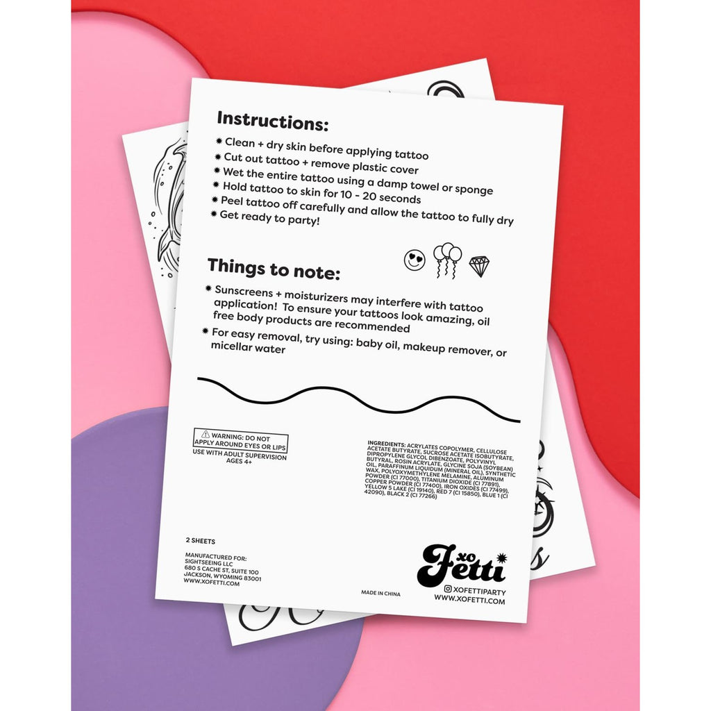 xo, Fetti 56pc Y2K Realistic Temporary Tattoos | Girly 2000s Birthday Party