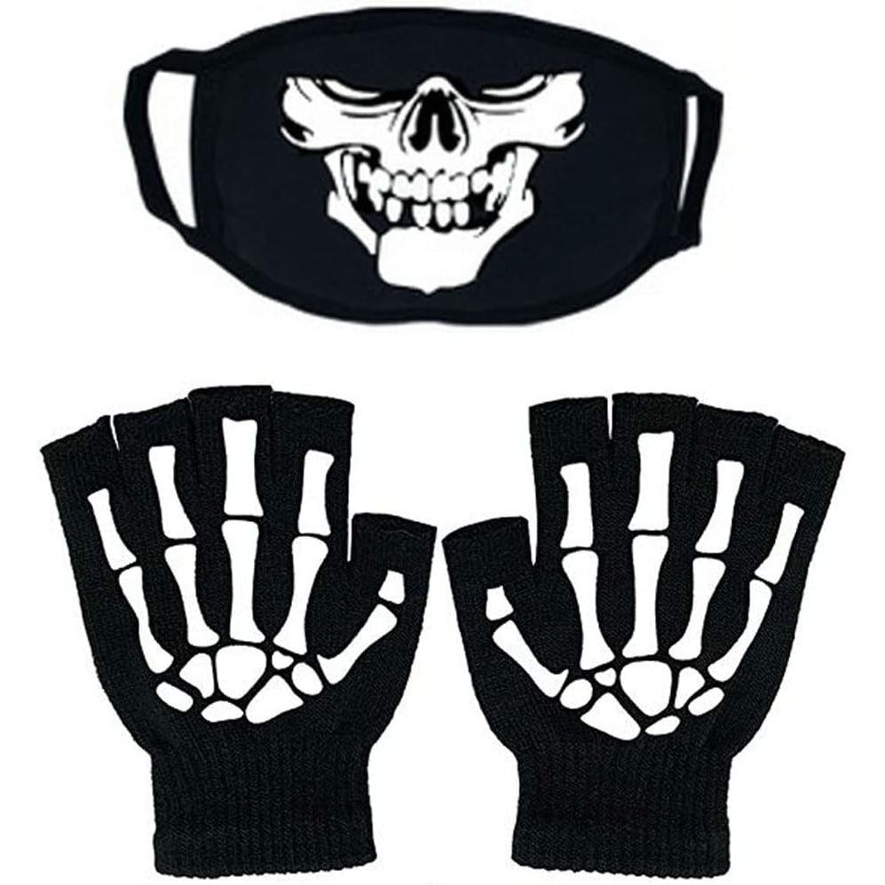 Buy now Skeleton Face Mask Knit Beanie with Eye Holes Halloween Skull Dress Up Headdress Cap Winter Warm Hat Skeleton Mask+glove at indiglob india