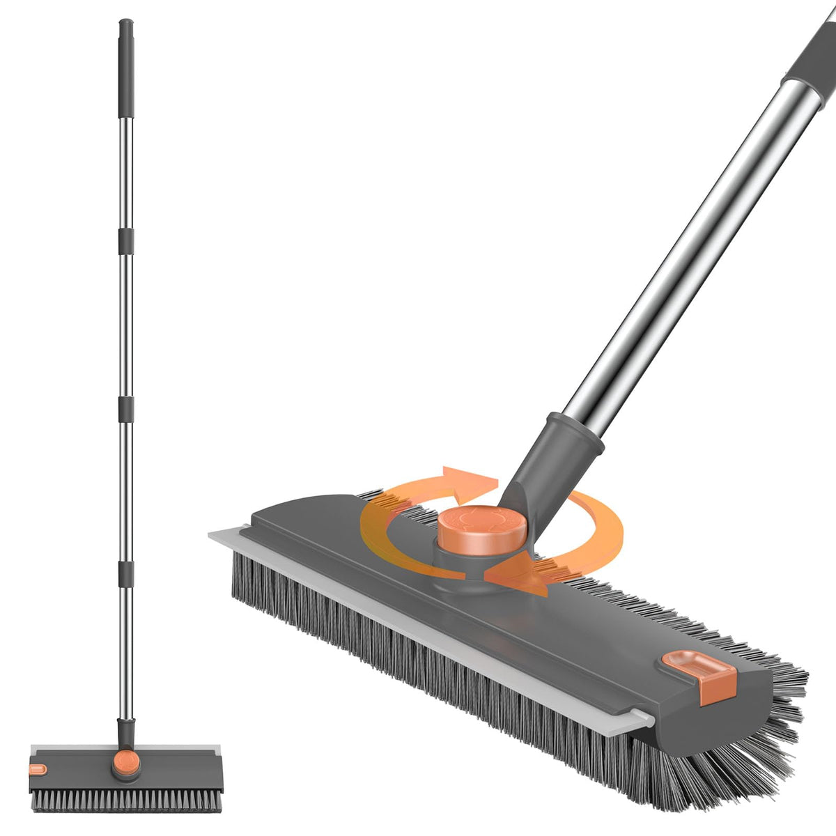 SetSail Floor Scrub Brush with Scraper and Stiff Bristle, Grey&Orange