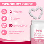 KFG Women's Probiotic, 100 Billion CFUs, 20 Strains, with Organic Prebiotics+Cranberry & D-Mannose, for Boost Immune, Digestive, Gut Health, Gluten Dairy & Soy Free, 100 Tablets.