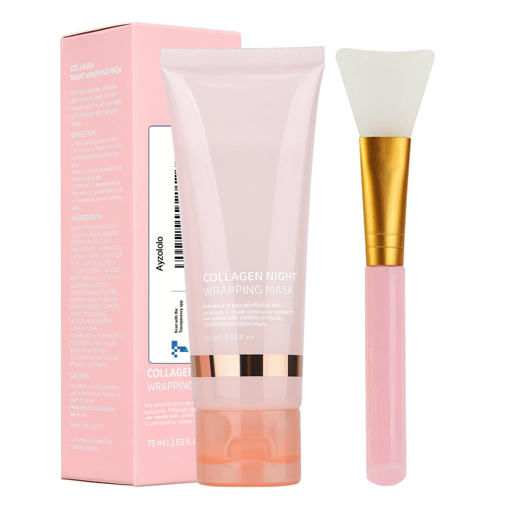 Ayzololo Collagen Mask,Collagen Night Wrapping Mask,Overnight Wrapping Mask,Peel Off Face Mask,Elasticity and Hydration Care,2.53 fl.oz(Brush Included)
