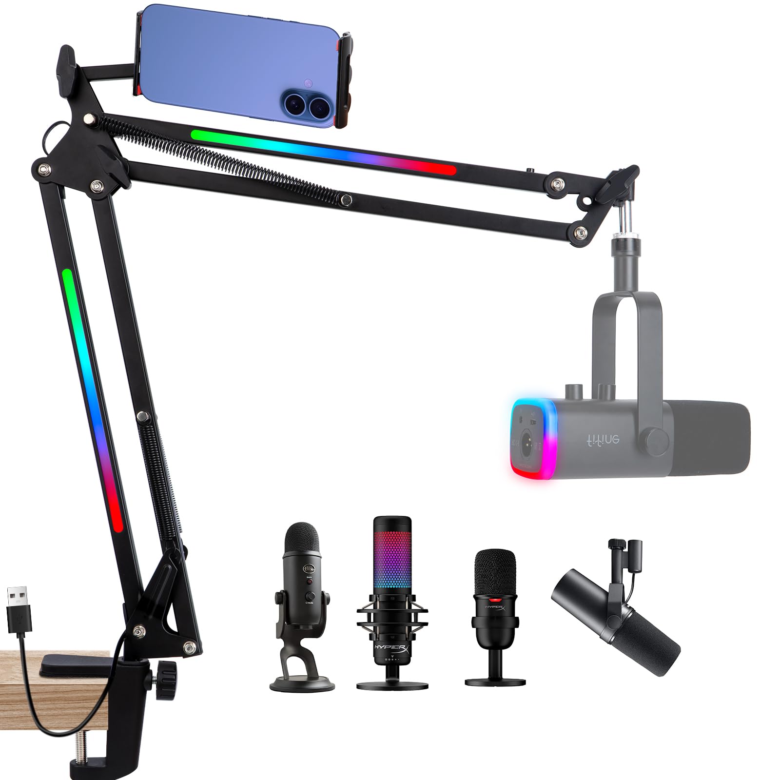 Buy now Microphone Wall Mount Boom Arm - Microphone Wall Mount for Mic holder，Horizontal Mounting Wall，Space Saving Desktop Metal Mic Stand Clamp by SUNMON RGB Boom Arm at indiglob india