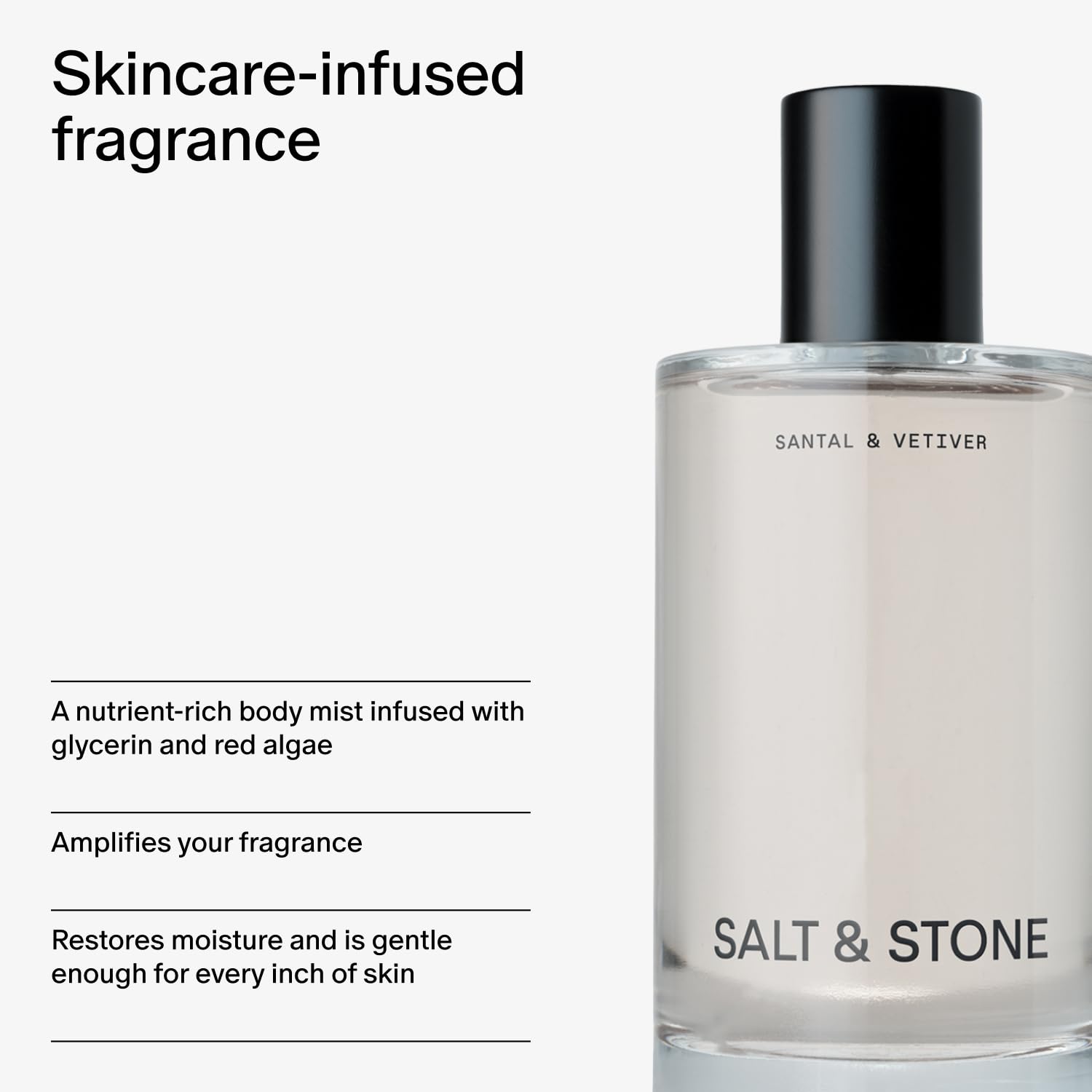 Salt & Stone Hair & Body Mist for Women & Men, Santal & Vetiver 3.4 fl oz | Body & Hair Mist, Warm & Woody Scented Body Spray, Gender Neutral Fragrance with Glycerin & Red Algae, Vegan, Paraben-Free