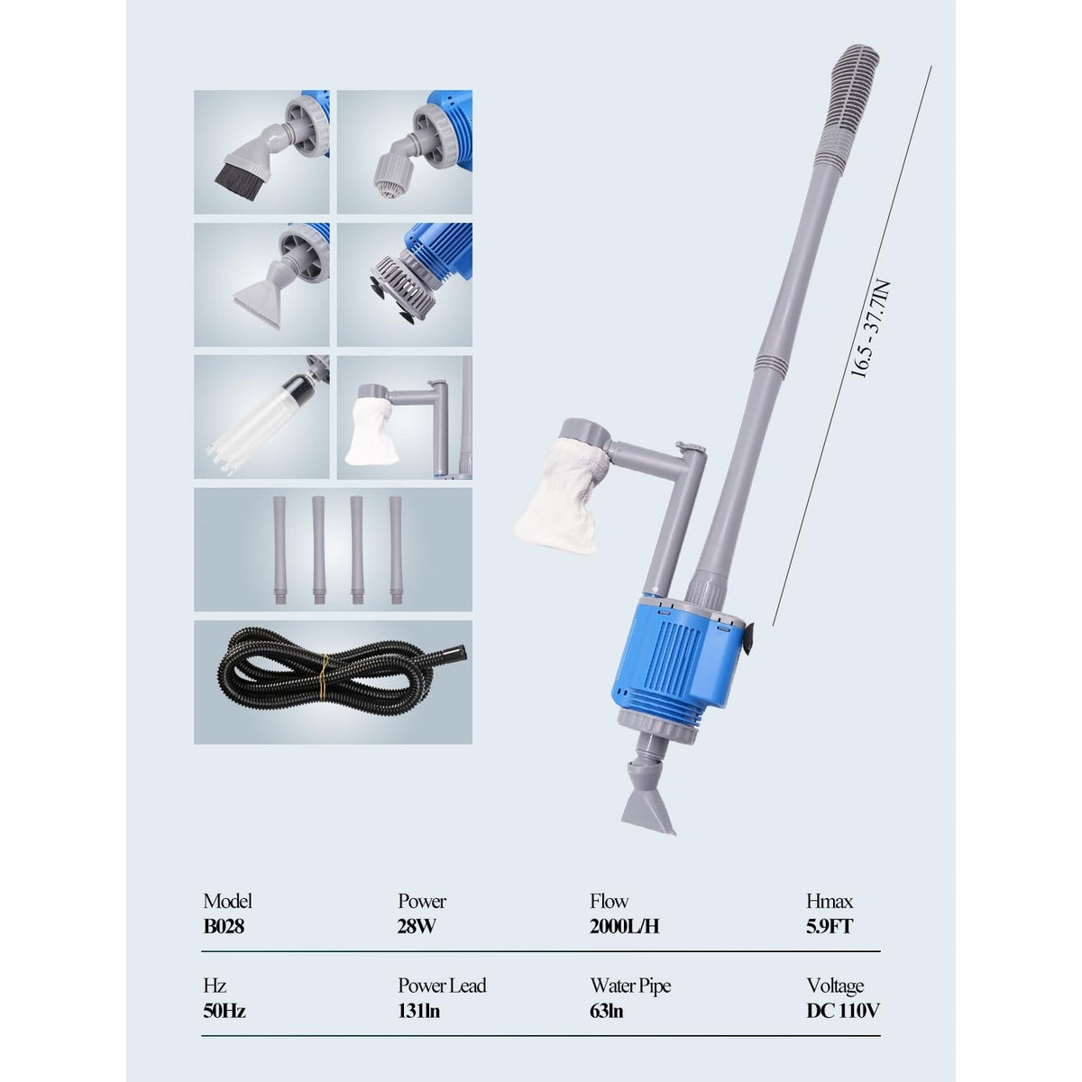 UPETTOOLS Aquarium Gravel Cleaner - Electric Automatic Removable Vacuum Water Changer Sand Algae Cleaner Filter Changer 110V/28W