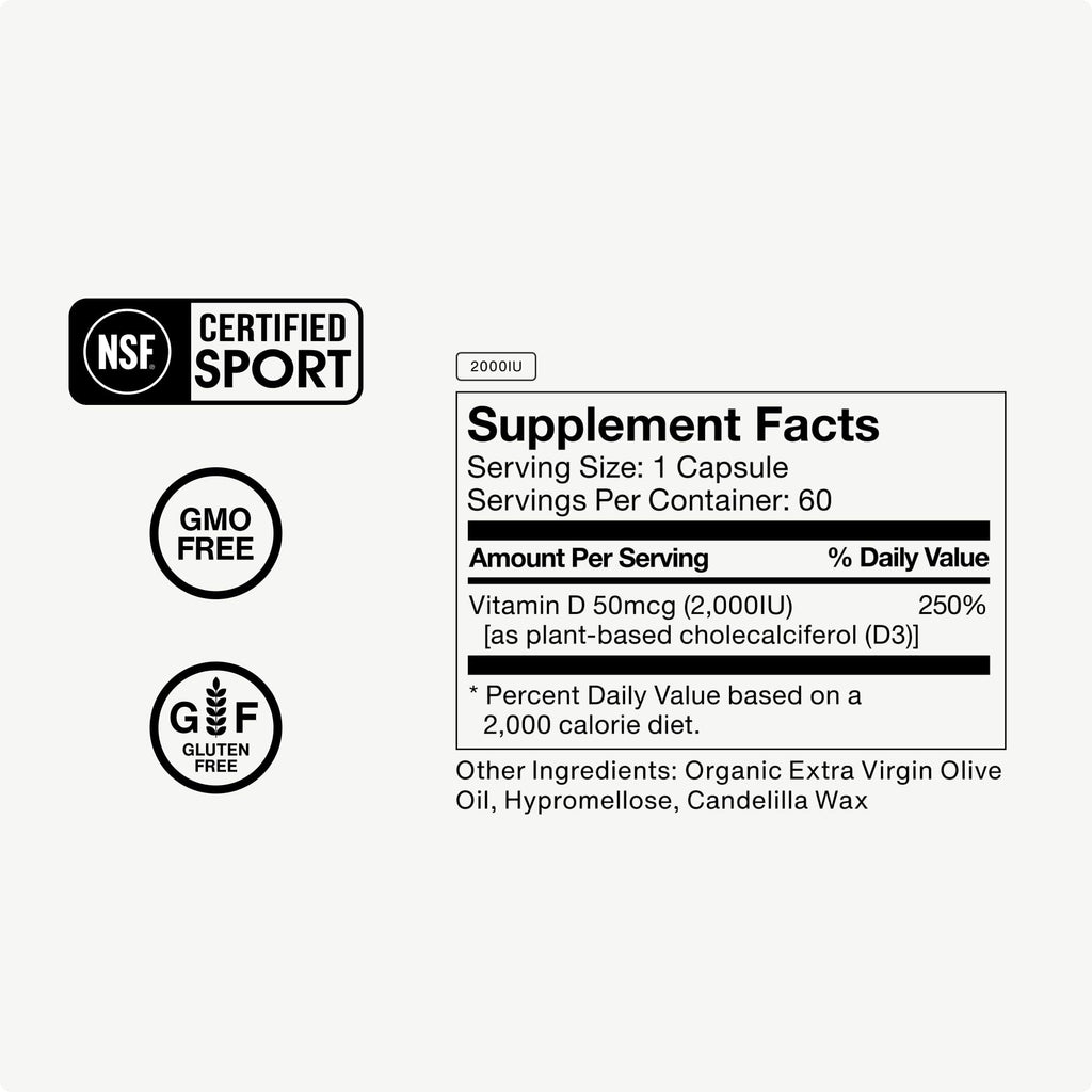 Momentous Vitamin D3 Supplement, 2,000 IU Capsules, 50mcg per Serving