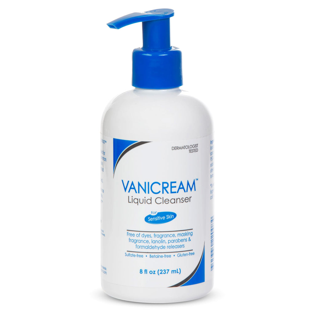 Vanicream Liquid Cleanser, 8 Fl Oz Pump, Formulated without Common Irritants for Sensitive Skin, Gentle & Non-Drying Body & Face Wash, Non-Comedogenic, Removes Dirt & Excess Oils, pH Balanced