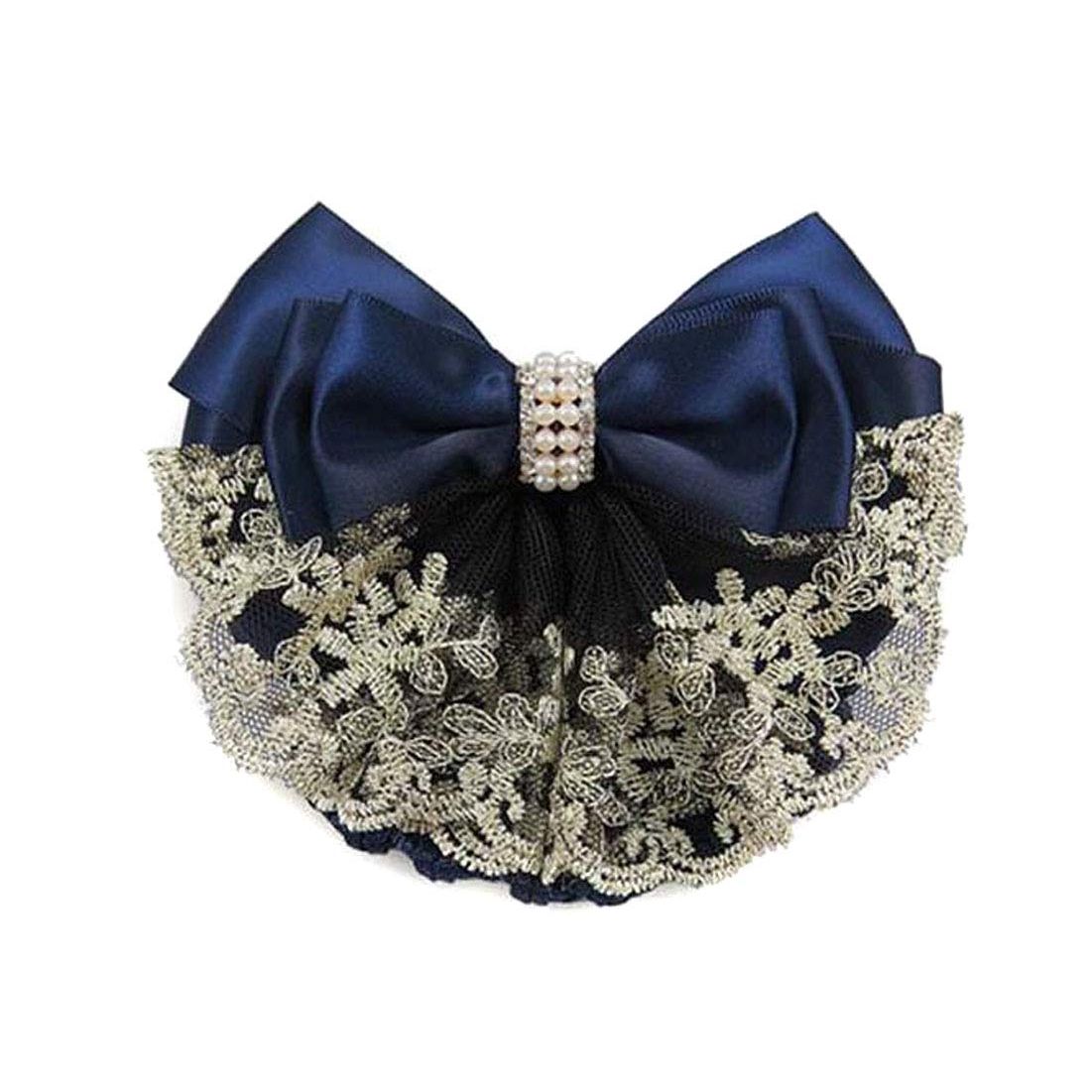 Buy now Lady Bow Hair Bun Net Snood Crochet Net Bun Hair Cover Hair Accessories Bowknot Decor Barrette Hair Clip Lace Flower Hair Accessories (Black) Blue at indiglob india