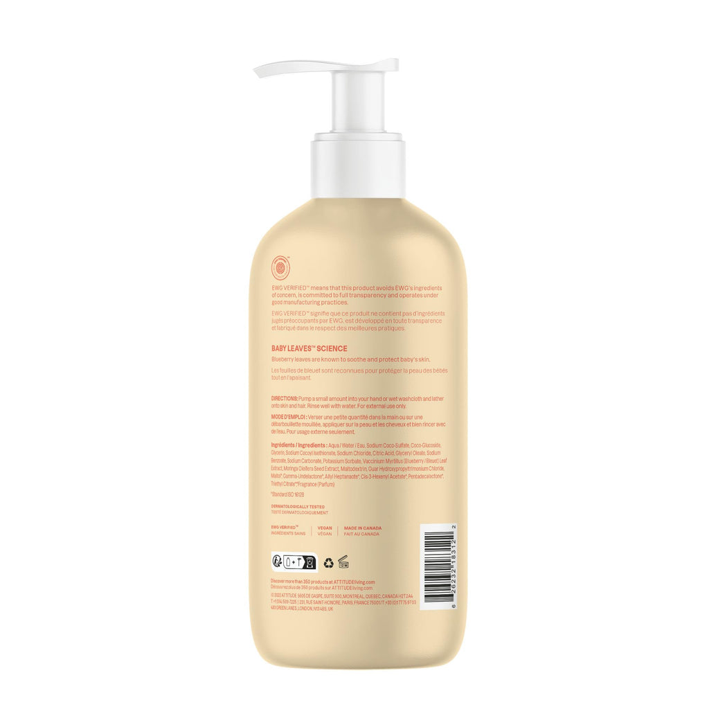 ATTITUDE Baby Shampoo, Body Wash & Soap 2-in-1, Pear Nectar, 16 Fl Oz