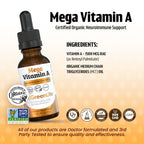 Dr. Green Mom Mega Vitamin A Liquid Drops | 1500 mcg RAE Per 1 Drop, 1180 Servings Per Bottle | Certified Organic, Non-GMO in Organic MCT Oil | Retinyl Palmitate | Infants, Kids & Adults | 1 fl oz
