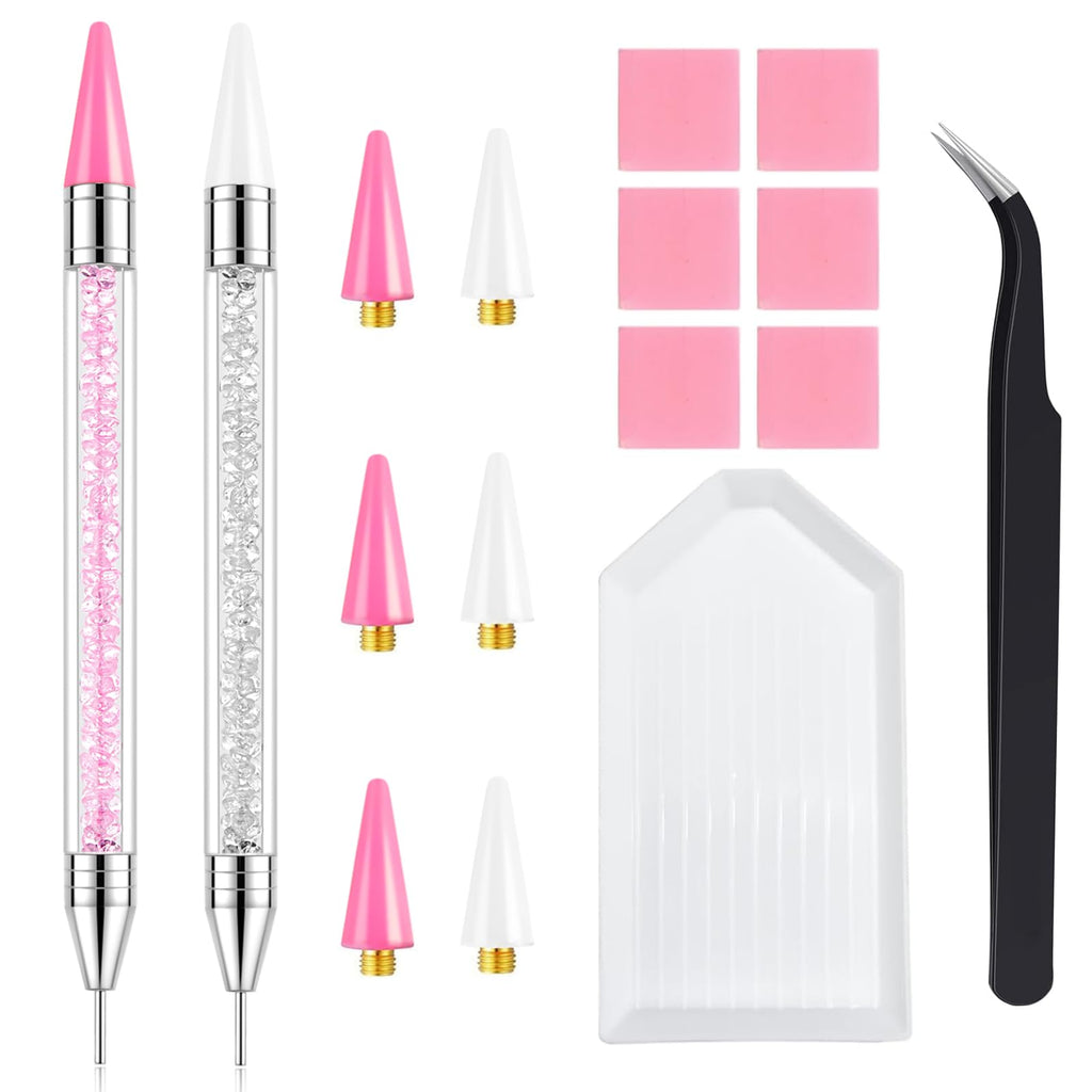 Rhinestone Picker Tool, 2 Bedazzling Pen, 6 Extra Wax Tips&Tweezer | 16Pcs Bedazzling Tools, Diamond Painting Dotting Pen with Precision Tweezer, Nail Art DIY Kit