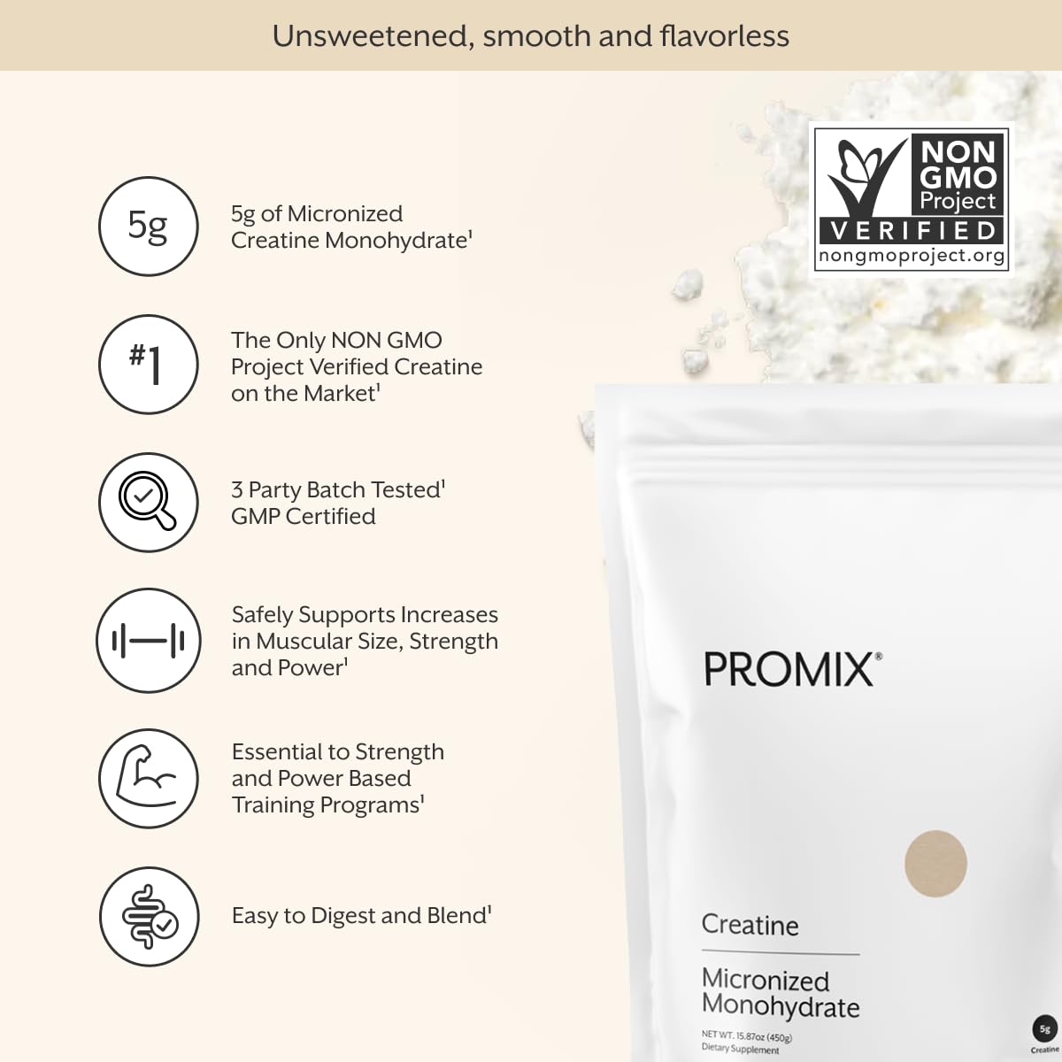 ProMix Nutrition Creatine Monohydrate Powder, Unflavored - 90 Servings | Creatine Monohydrate Powder for Muscle Strength, Power, Lean Muscle Growth, Endurance & Athletic Performance Support