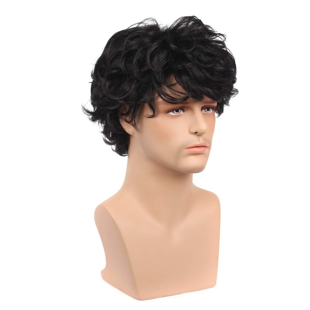 Buy now Kaneles Mens Short Curly Black Wig with Bang Costume Halloween Cosplay Party Natural Hair Wig at indiglob india