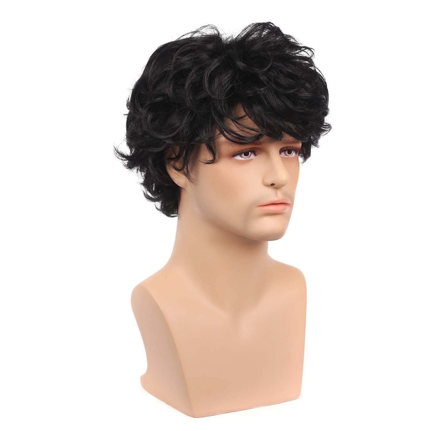 Buy now Kaneles Mens Short Curly Black Wig with Bang Costume Halloween Cosplay Party Natural Hair Wig at indiglob india