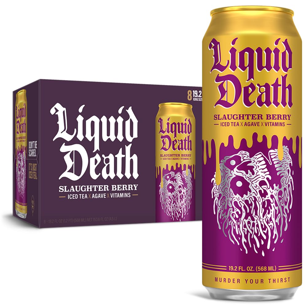 Buy now Liquid Death Iced Tea - Blueberry Buzzsaw (Blueberry-Flavored Black Tea), Less Sugar*, Boost of Caffeine, B Vitamins, No Artificial Sweeteners, 12 Fl Oz (Pack of 12) Slaughter Berry at indiglob india