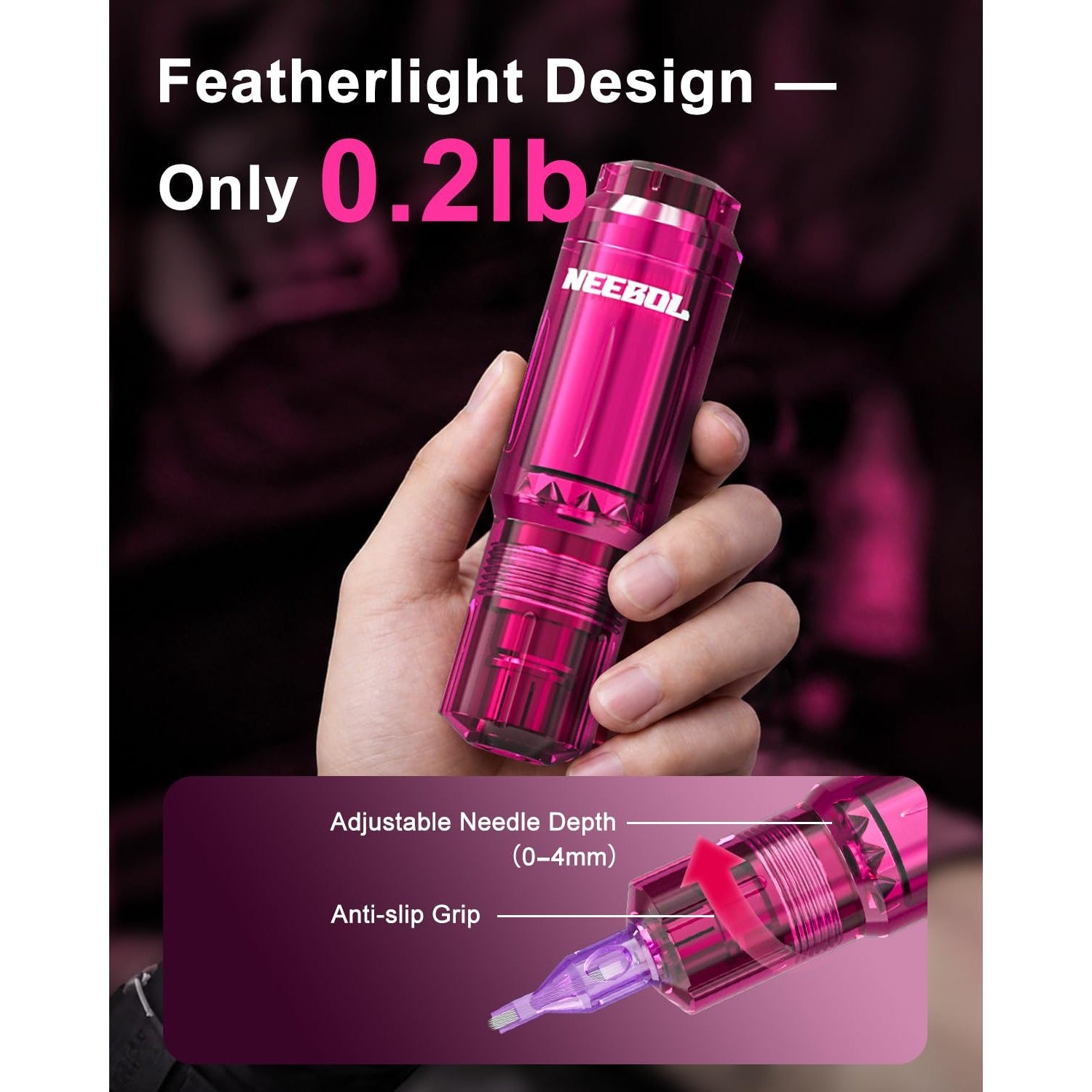 Neebol Wirless Tattoo Gun Kit, 2PCS Batteries Set for Beginners & Artists | Pink dual 1600mAh Tattoo Machine kit 20 Cartridge Needles & 8 Color Inks, Full Tattoo Supplies for Home & Studio practice