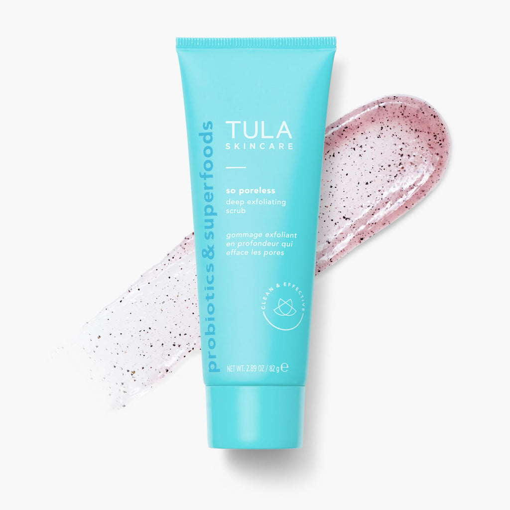 Buy now TULA Skin Care So Poreless Exfoliating Blackhead Scrub - Powerful and Gentle Exfoliation, Refreshing and Smoothing, Contains Probiotic Extracts, Volcanic Sand, Pink Salt, and Witch Hazel, 2.89 oz. at indiglob india