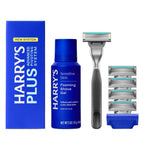 Harry's Plus Shaving Kit for Men - Premium Handle, 5 Razor Blade Cartridges, Foaming Shave Gel, and Travel Blade Cover - TSA Approved Travel Essentials - Advanced Pivoting System - Clay