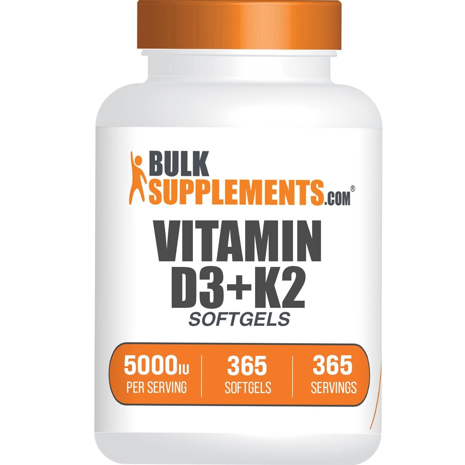 BulkSupplements.com Vitamin D3 + K2 5000 IU Softgels - D3 K2 Supplement, for Immune Health - Gluten Free, 1 Softgel per Serving, 365 Count (Pack of 1)