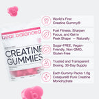 Bear Balanced Creatine Gummies for Men & Women - Creapure® Creatine Monohydrate, L-Theanine, L-Tyrosine & B12 for Muscle Growth, Strength, Focus, Energy & Health - Low Calorie, Sugar-Free, & Vegan
