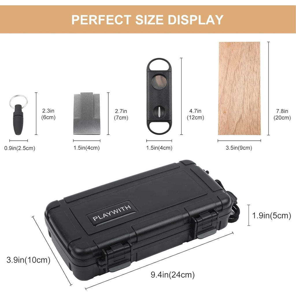 Buy now Travel Humidor Box With Cigar Accessories - Spanish Cedar, Humidifier, Cutter, Stand, Punch - Holds 4-5 Cigars - Waterproof, Crushproof, Airtight Seal at indiglob india