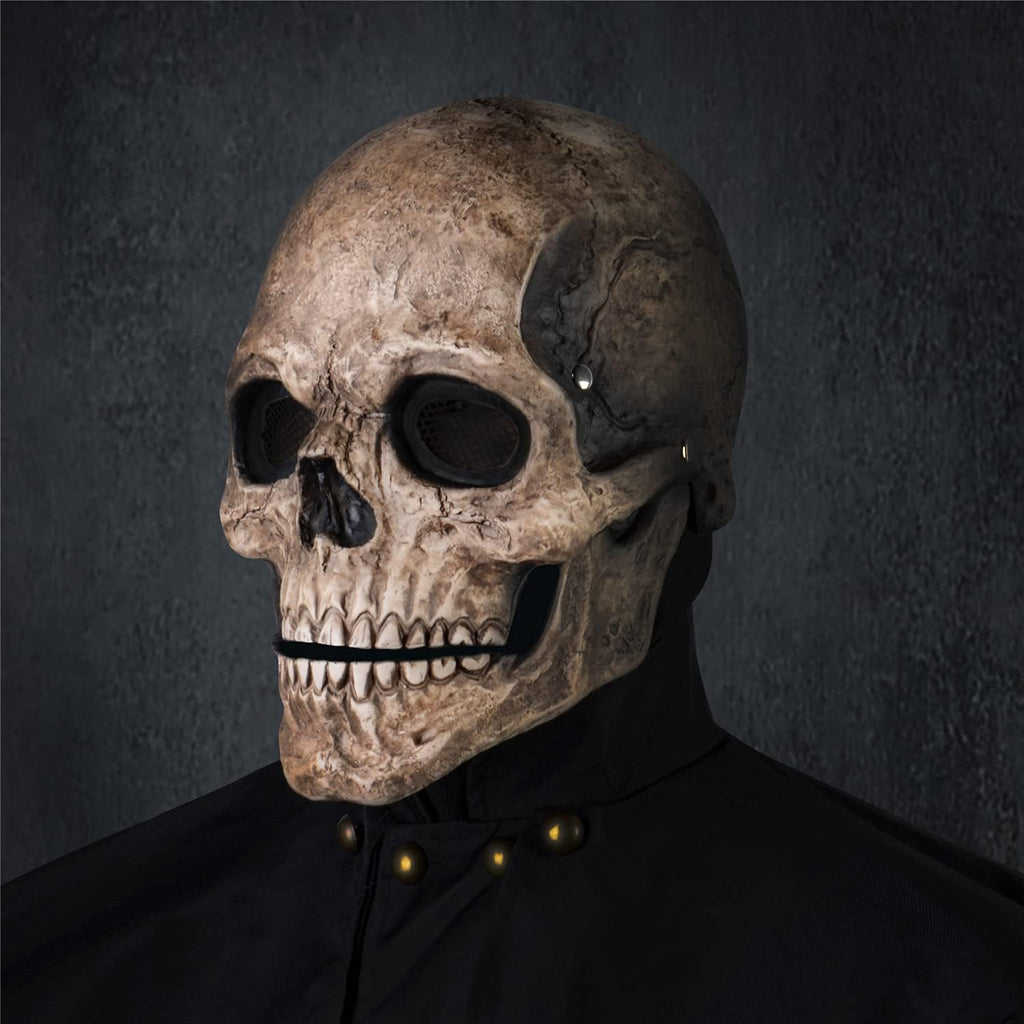 Buy now RRANYF Creepy Halloween Full Head Skull Mask with Movable Jaw, Adult Entire Head Realistic Latex Helmet, Scary Skeleton Black Skull at indiglob india