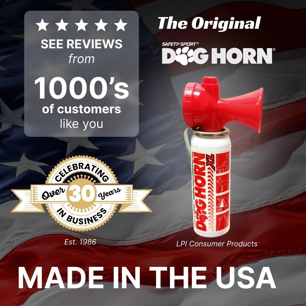 Dog Horn XL – The Original Air Horn for Dogs! Stop Attacks! Scare Coyotes Bear & Wild Animals! Effective Training Tool & Outdoor Safety Alarm for Hiking, Biking, Camping, Boating, & More!
