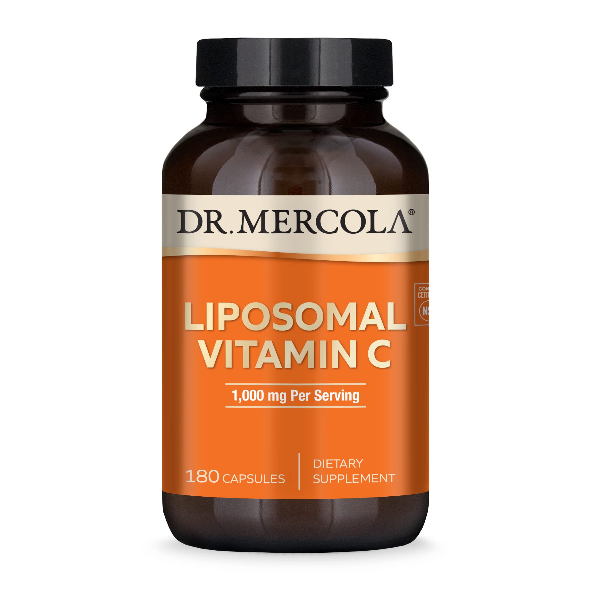 Dr. Mercola Liposomal Vitamin C, 1,000 mg, 180 Capsules (90 Servings) | Supports Brain, Heart, Eye, and Immune Health, Bioavailable Formula, Non-GMO, Gluten-Free and Soy-Free