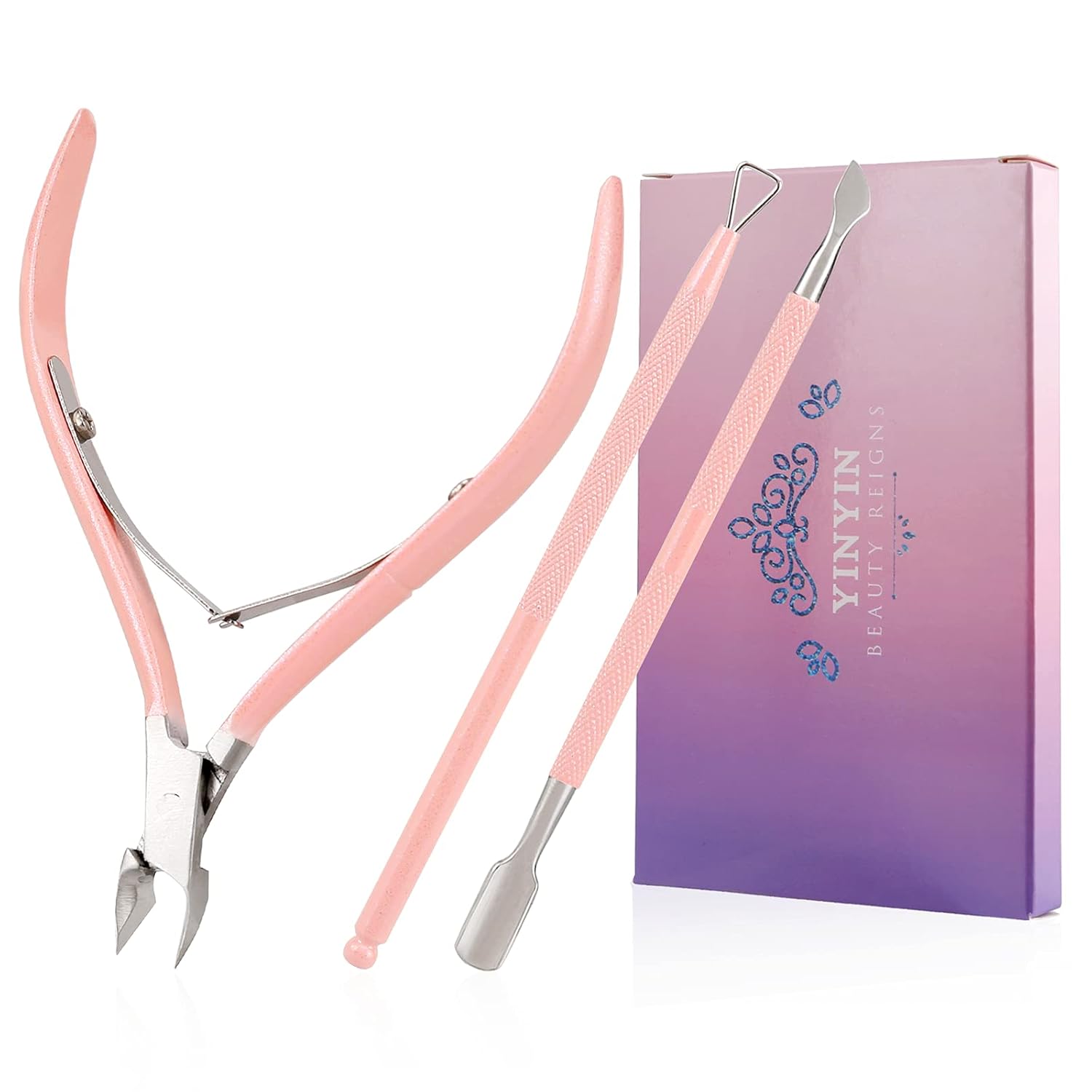 Buy now YINYIN Professional Stainless Steel Nippers, Cutter Clippers, Cuticle Remover, Trimmer with Pusher, Pedicure Manicure Tools for Fingernails and Toenails, Sliver Pink at indiglob india