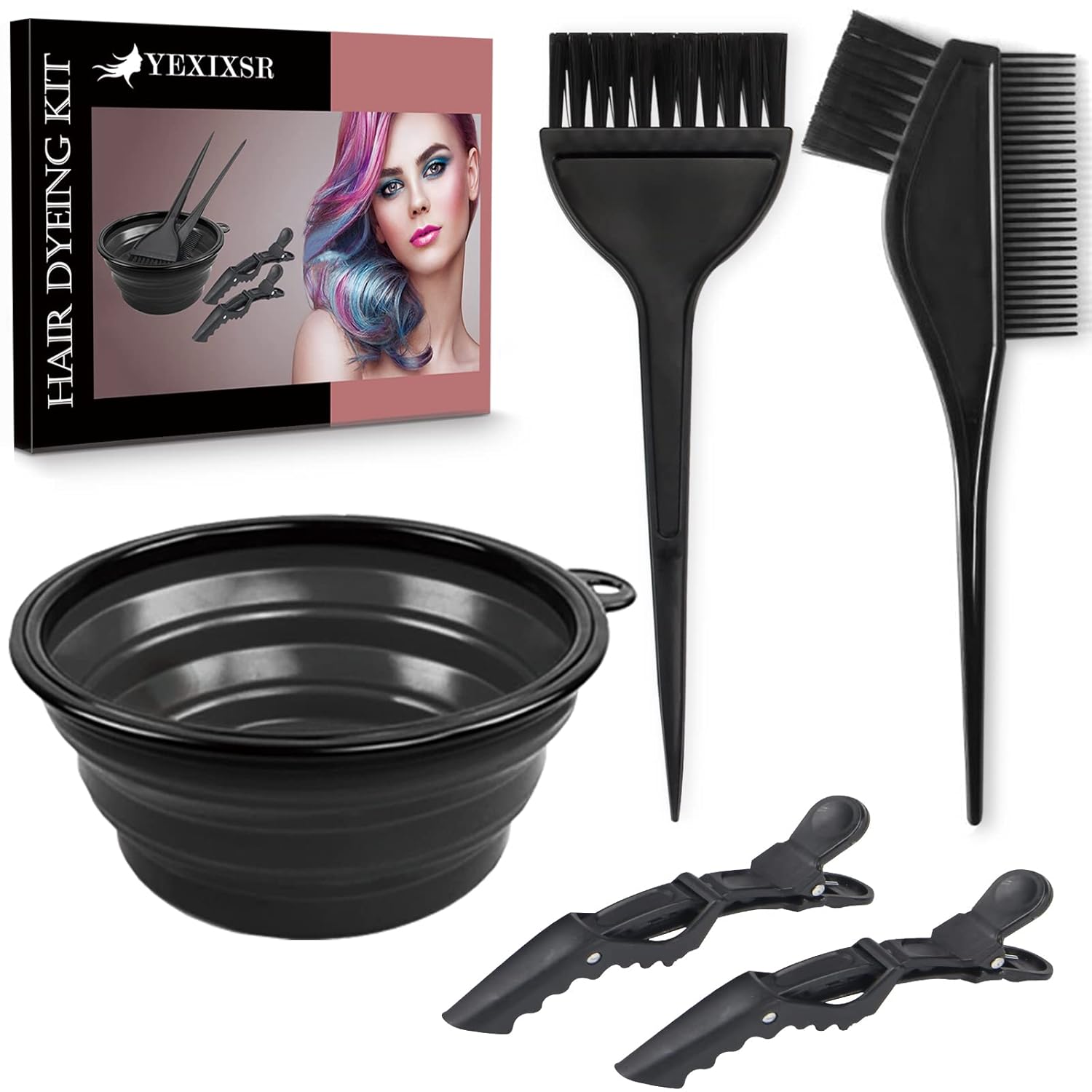 Buy now Yexixsr 5Pcs Professional Salon Hair Coloring Dyeing Kit, Hair Bleach Dit Hair Coloring Products with Hair Dye Brush, Hair Color Bowl, Hair Clips at indiglob india