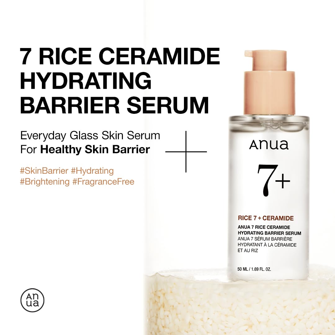 Anua Rice Ceramide 7 Hydrating Barrier Serum, 1.69 fl oz | Moisturizing Face Serum, Non-comedogenic, Hyaluronic Acid, Niacinamide, Lightweight, Fragrance Free, Sensitive Dry Skin