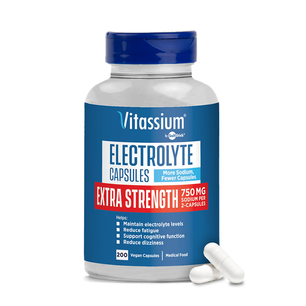 Vitassium Electrolytes Salt Pills for POTS Scientifically Formulated 100ct | Made for POTS & high sodium diets. Developed with patients, doctors and caregivers. 500mg sodium per 2-capsule serving.