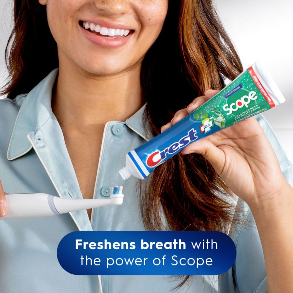 Buy now Crest + Scope Whitening Toothpaste - Pack of 3, 5.4 Oz Tubes - Anticavity Fluoride Toothpaste, Fresh Breath, Kills Germs - Tartar Protection, Enamel Protection - Minty Fresh Flavor at indiglob india