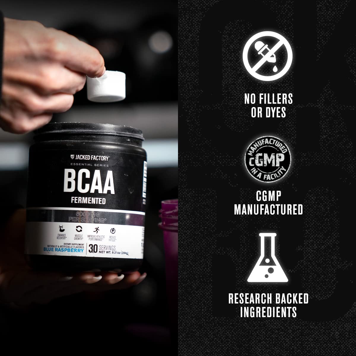 Jacked Factory BCAA Powder (Fermented) - 6g Branched Chain Essential Amino Acid Supplement for Improved Muscle Recovery, Reduced Fatigue, Increased Strength, Muscle Growth - 30 Servings, Fruit Punch