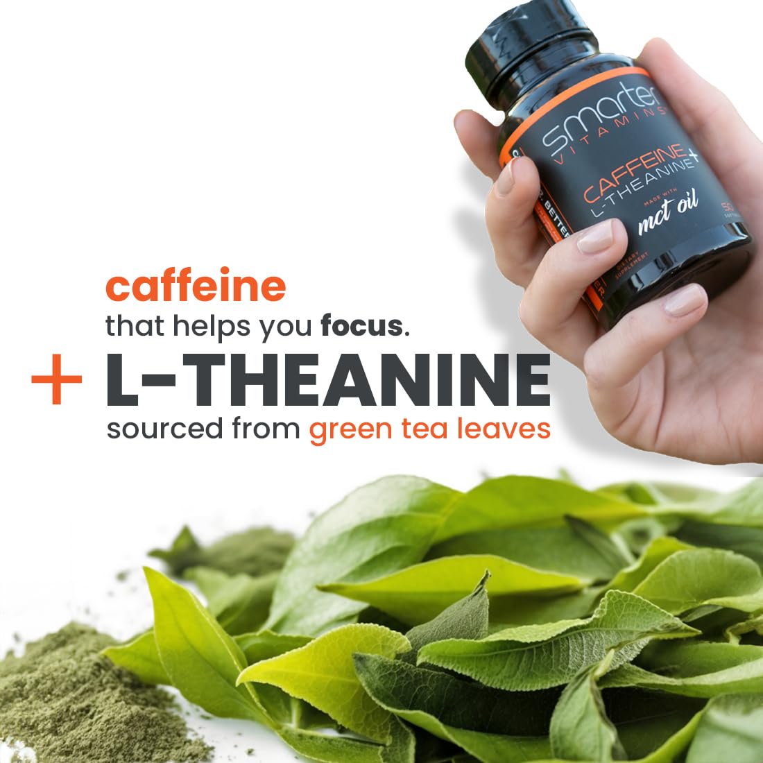 Caffeine Pills 200mg with 100mg L-Theanine & Coconut MCT Oil, 50 Softgels