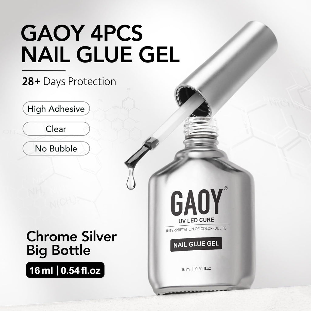 GAOY 4 Pcs 16ml Gel Nail Glue for Acrylic Nails Tips, Clear Glue Gel for Sheer Press ons for Long Lasting UV Light Cure DIY