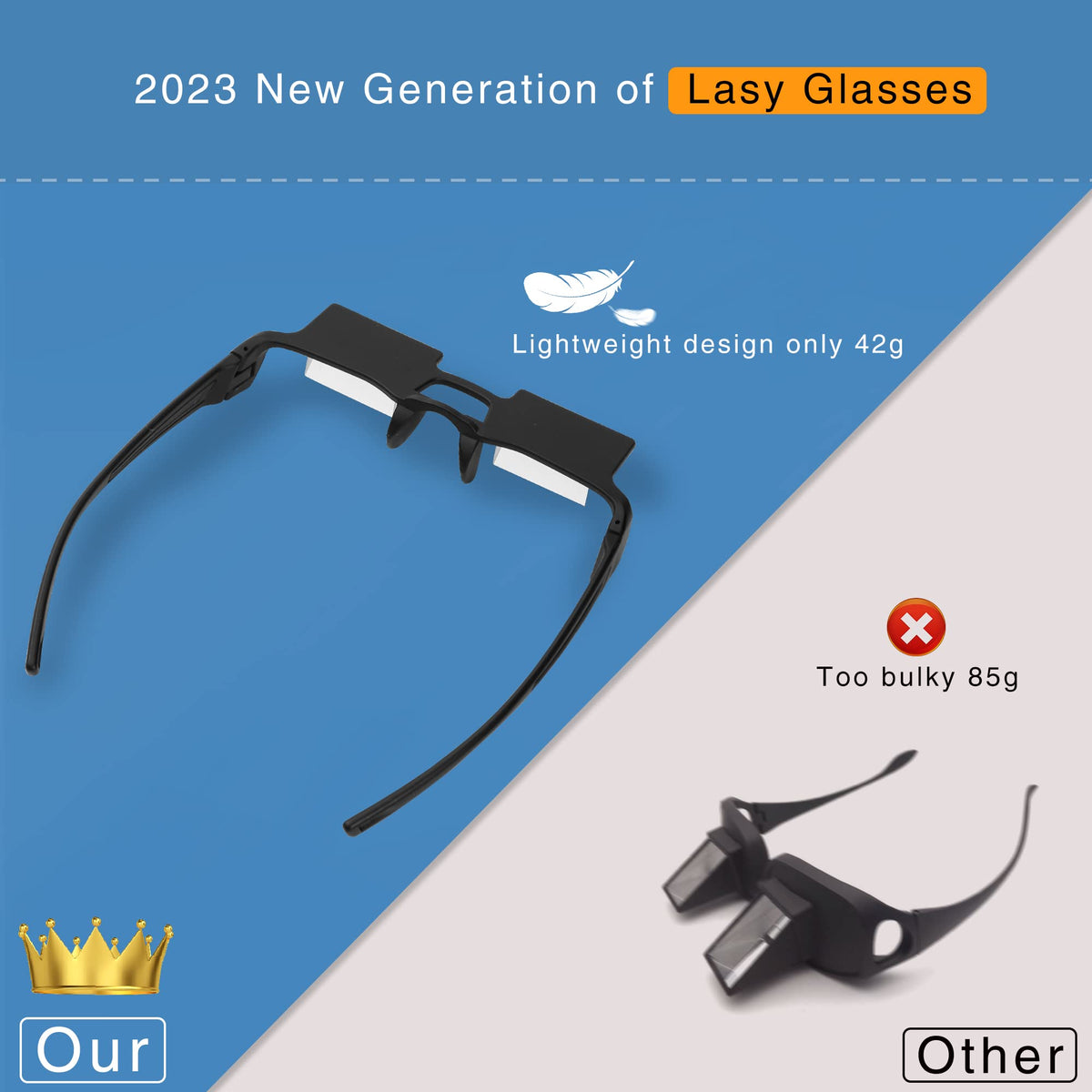 Horizontal Lazy Glasses 90 Degree for Lying Down Reading or Watching TV,Knitting Up Neck Relax, Prism Glasses for Looking Up Playing Mobile,Lightweight and Smooth Comfortable Frame Clear Vision
