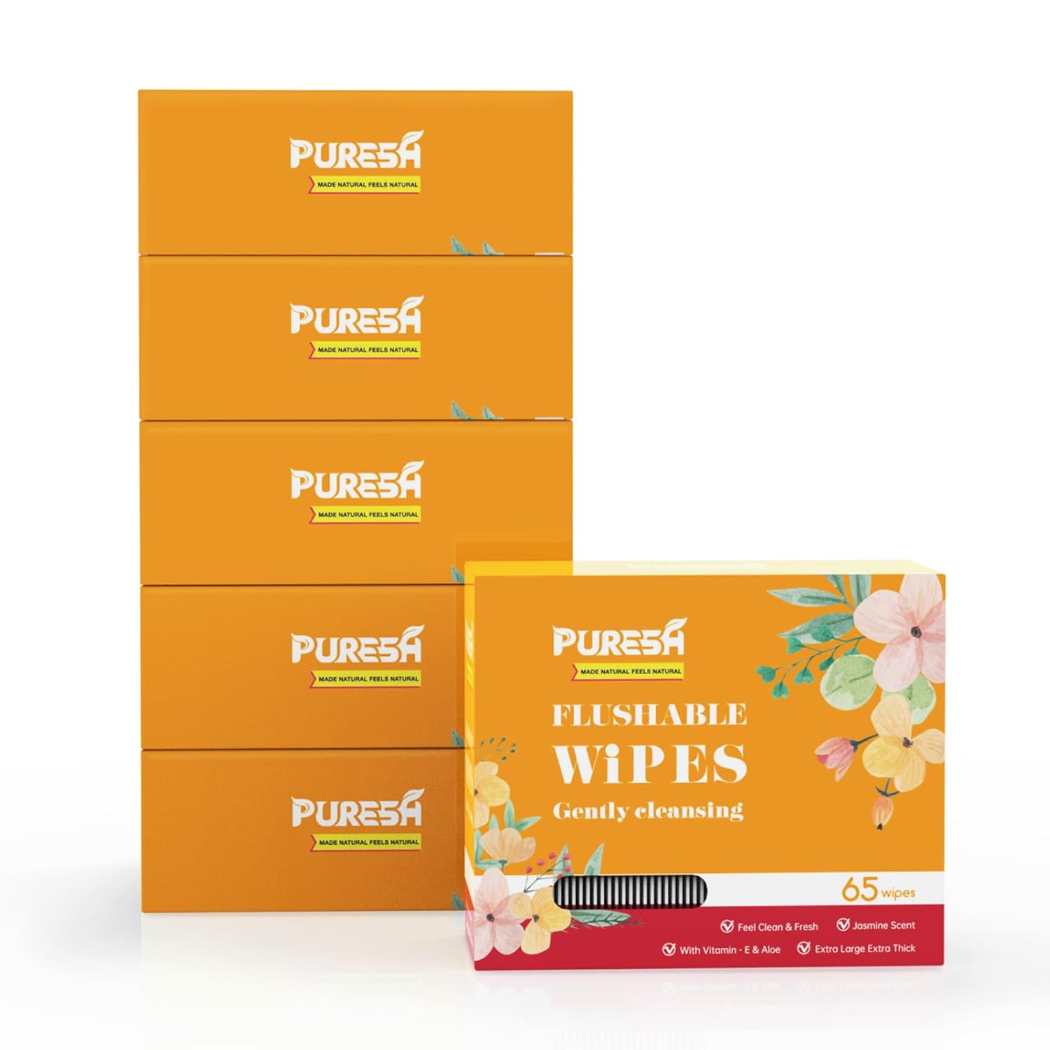 Buy now Flushable Butt Wipes Individually Wrapped Feminine Wipes for Women & Adults with Jasmine Scent, Vitamin-E & Aloe for at-Home Use (65 Count, pack of 3) 65 Count (Pack of 6) White Jasmine at indiglob india