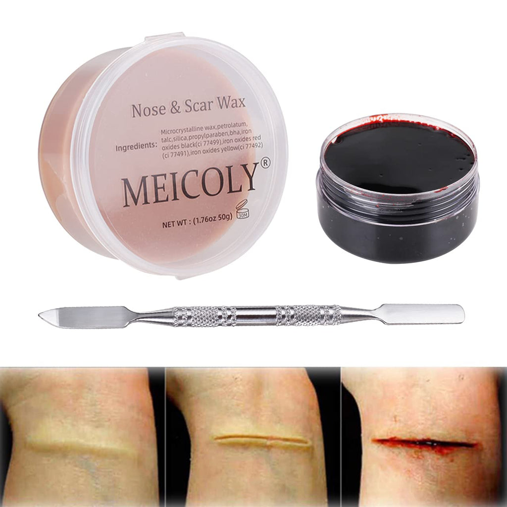 Buy now MEICOLY 3pcs SFX Special Effects Makeup Kit - Fake Nose Putty, Scar Wax, Fake Blood Scab Gel, Dark scar wax kit,01 at indiglob india