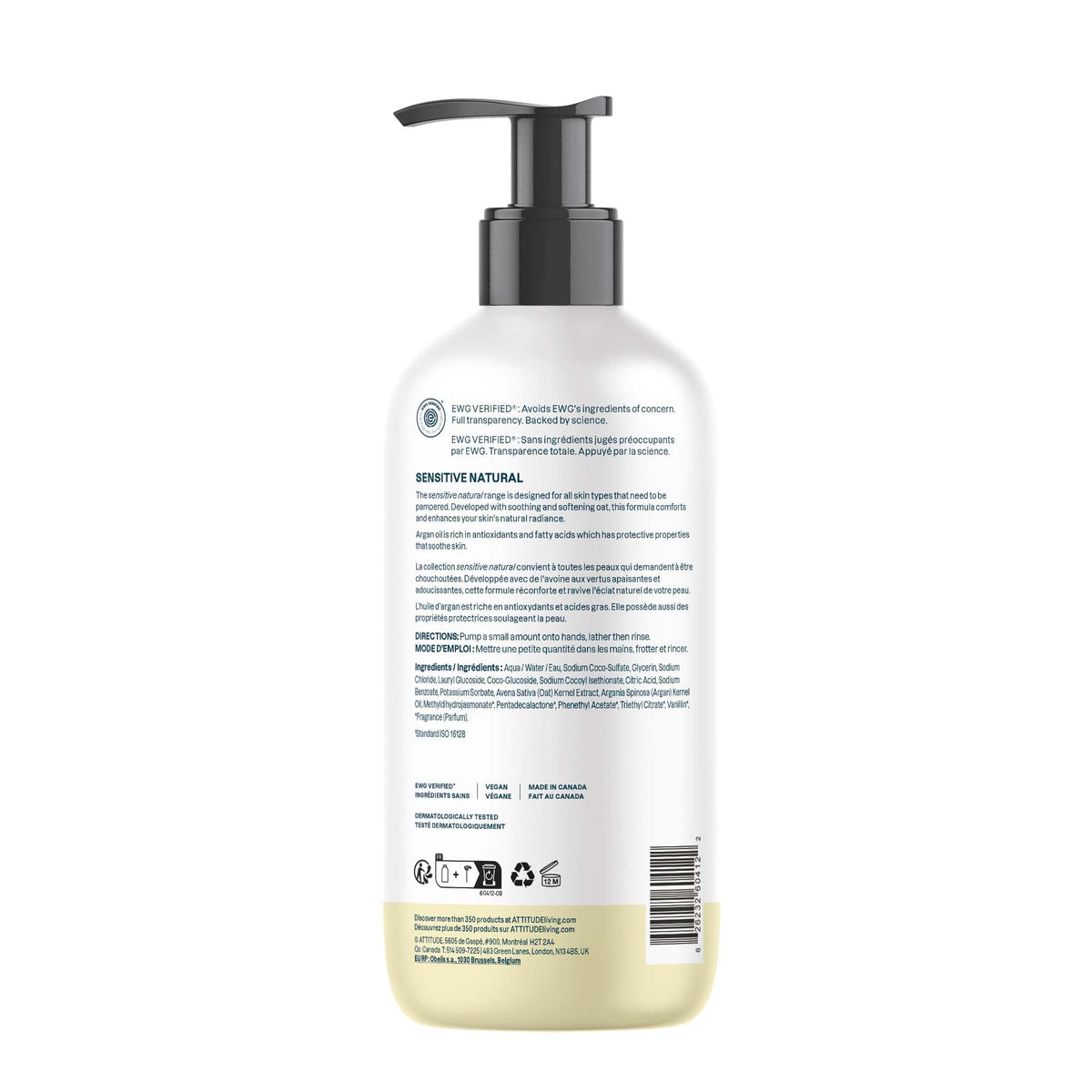 ATTITUDE Gentle Hand Soap for Sensitive Skin, Oat, Vanilla Cream, 16 oz