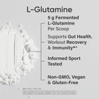 Sports Research® L-Glutamine Powder 5g, Unflavored (10.58oz) | Fermented L-Glutamine | Workout Recovery & Gut Health Support | Informed Sport, Vegan, Gluten-Free - 60 Servings