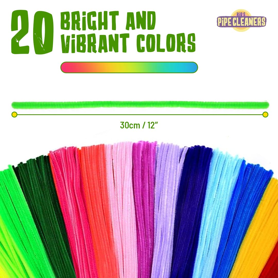 LOVA Pipe Cleaners Craft Bulk 200 Count – 12 Inch Chenille Stems in 20 Assorted Colors, Multicolor Fuzzy Craft Supplies for DIY Arts and Crafts, Flower Stems & Classroom Projects
