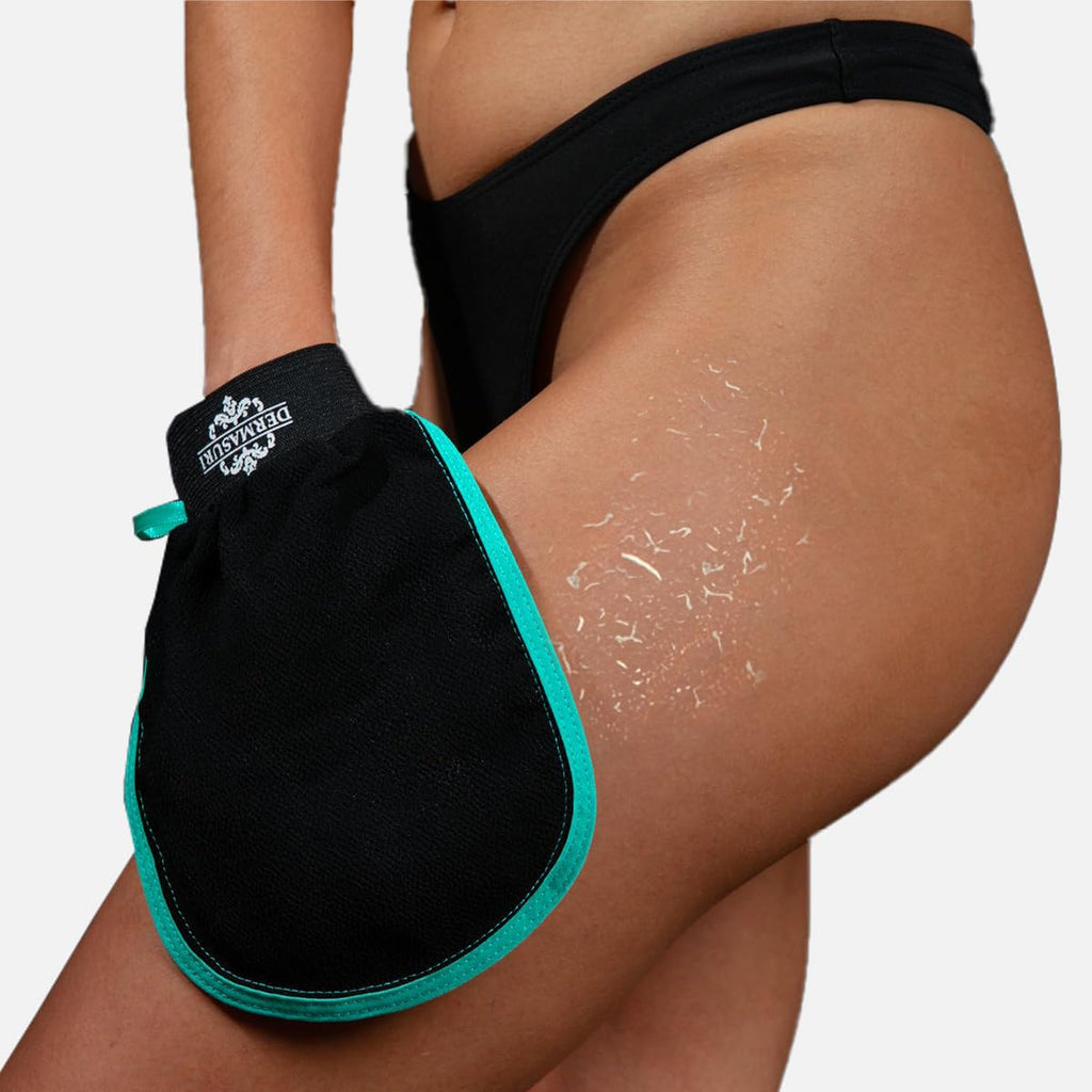 Dermasuri Exfoliating Body Scrubber Glove, Exfoliating Glove, Black (1 Pk) | Body Exfoliating Mitt, Removes Dry Skin Buildup, Keratosis Pilaris Treatment, Body Exfoliator Scrub for Shower & Self Care