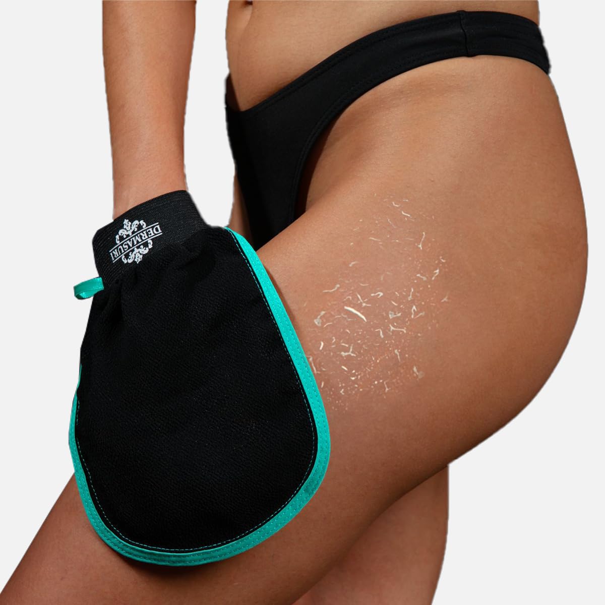 Dermasuri Exfoliating Body Scrubber Glove, Exfoliating Glove, Black (1 Pk) | Body Exfoliating Mitt, Removes Dry Skin Buildup, Keratosis Pilaris Treatment, Body Exfoliator Scrub for Shower & Self Care