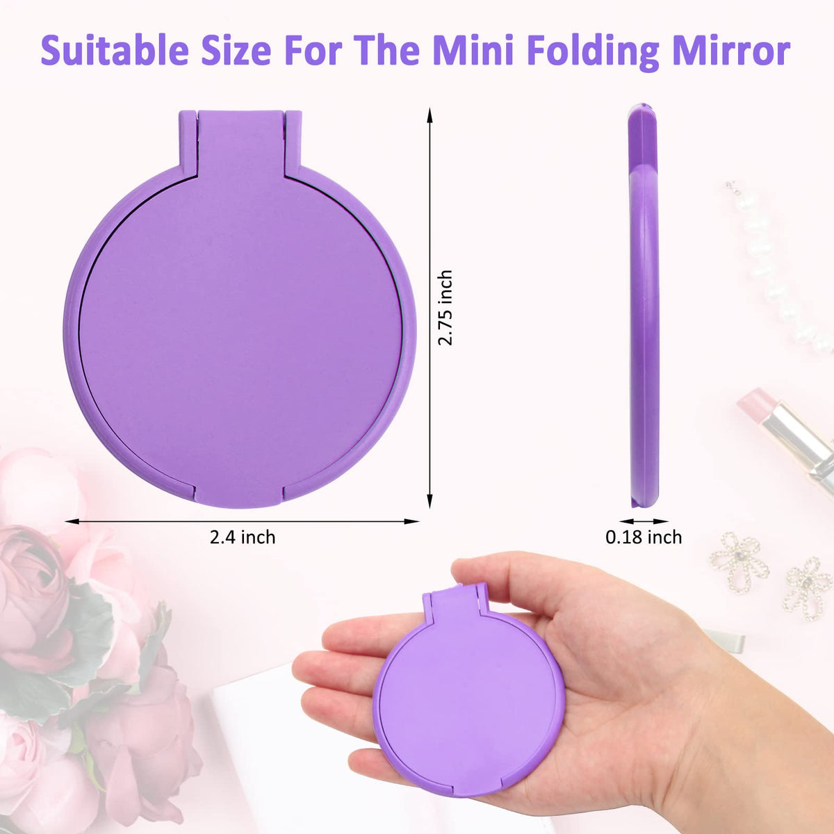 Windspeed 12P Mini Folding Mirror Round Compact Mini Handheld Makeup Mirror