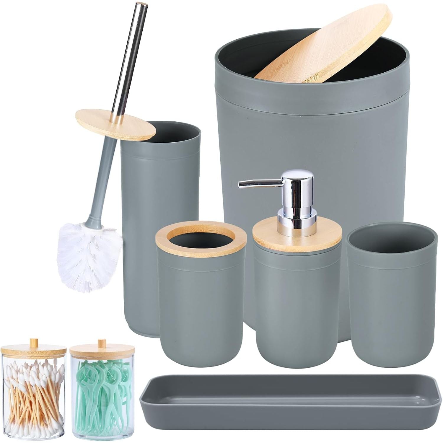 Buy now iMucci 9Pcs Black Bathroom Accessories Set with Trash Can Bathroom Set Black Bathroom Accessories Bathroom Decor Bath Set Grey at indiglob india