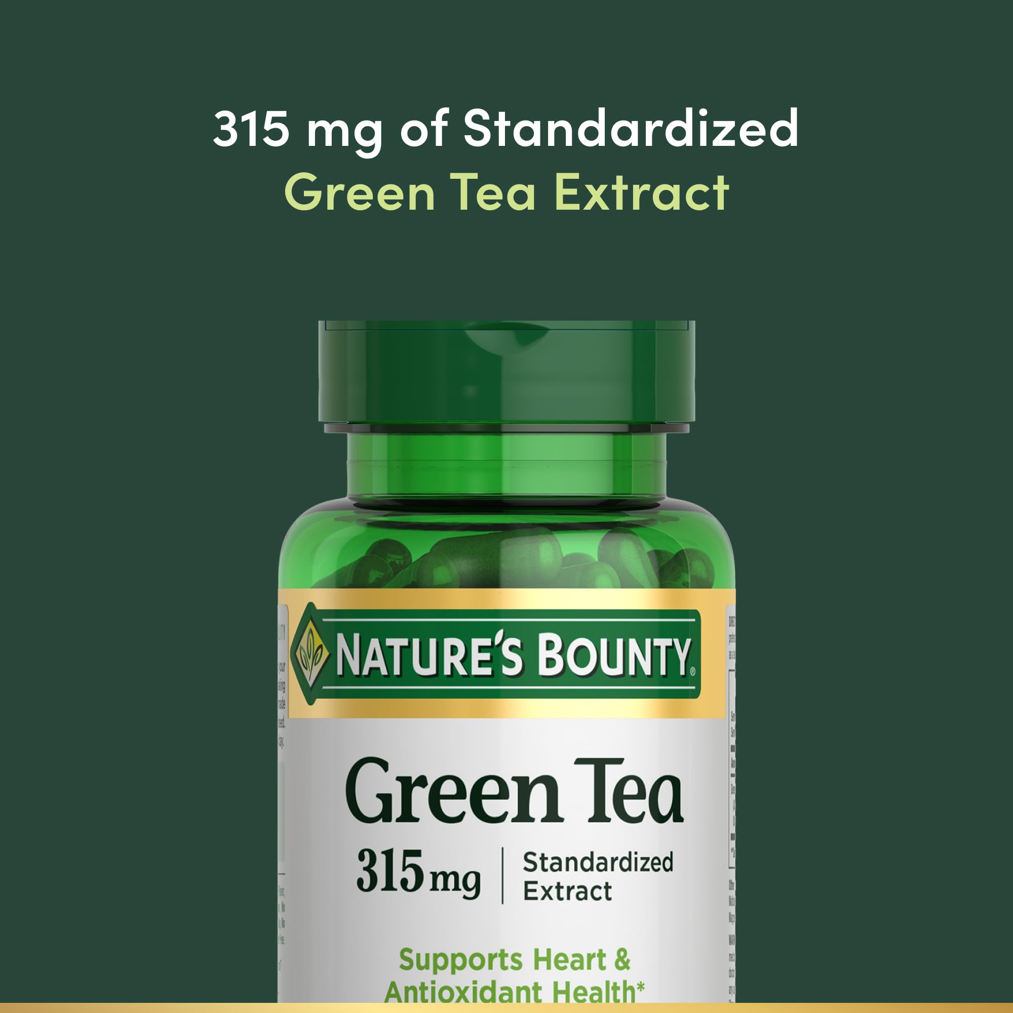 Nature's Bounty Green Tea Pills 315mg, 100 Capsules | Herbal Supplement, Supports Heart and Antioxidant Health