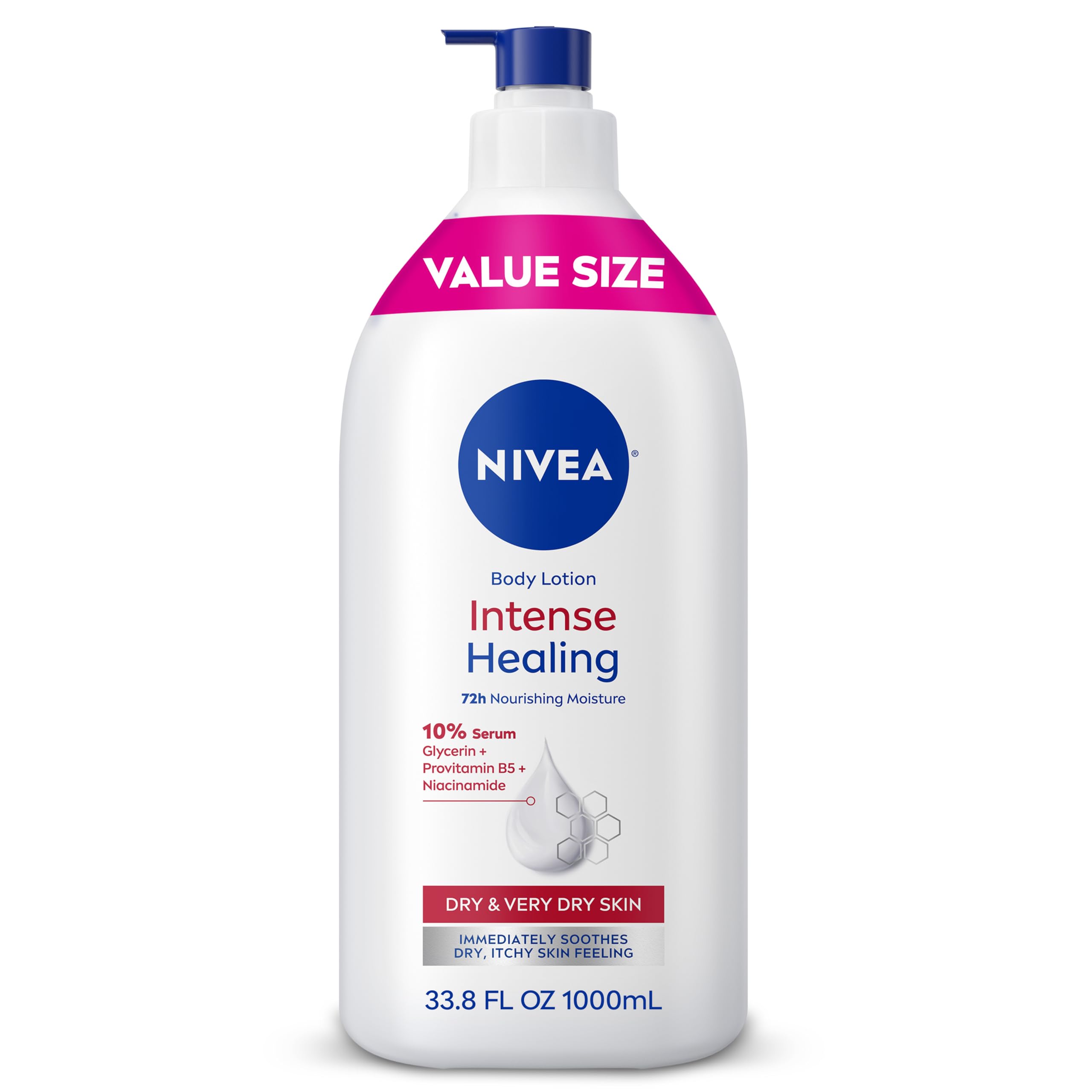 NIVEA Intense Healing Body Lotion, 72-Hour Moisturizing Lotion,16.9 FL OZ | Moisturizing Lotion with Glycerin, Provitamin B5 and Niacinamide, For Very Dry, Itchy Skin Relief, Dermatologically Tested
